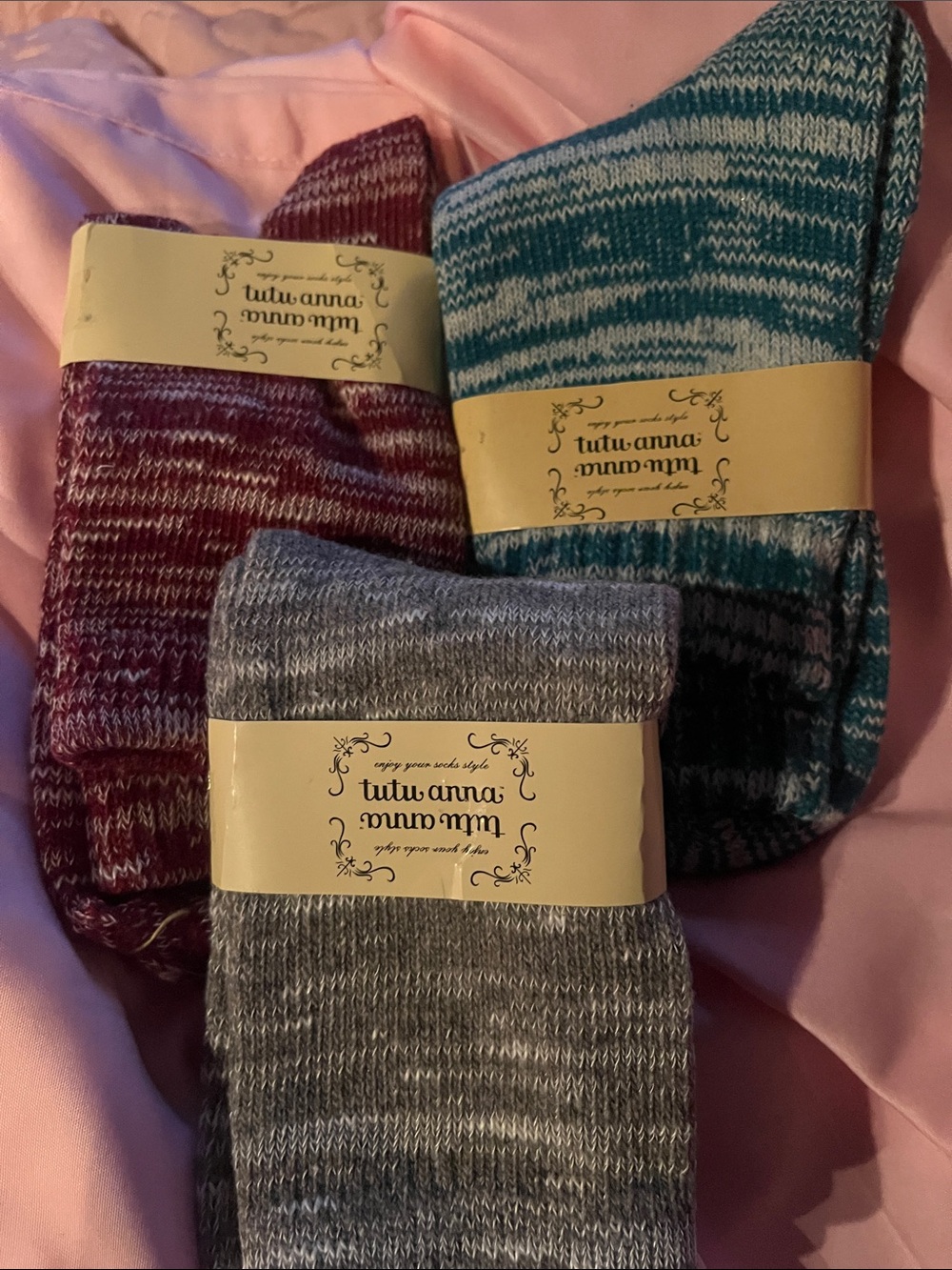 tutu anna Marled Crew Socks - Gray, Teal, Burgundy 3 pack